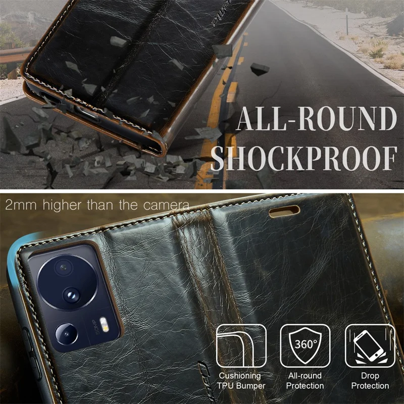 CASEME 003 Series Para Xiaomi 13 Lite / Civi 2 5G Funda de Teléfono Textura de Cuero Crazy Horse Tapa Abatible - Café