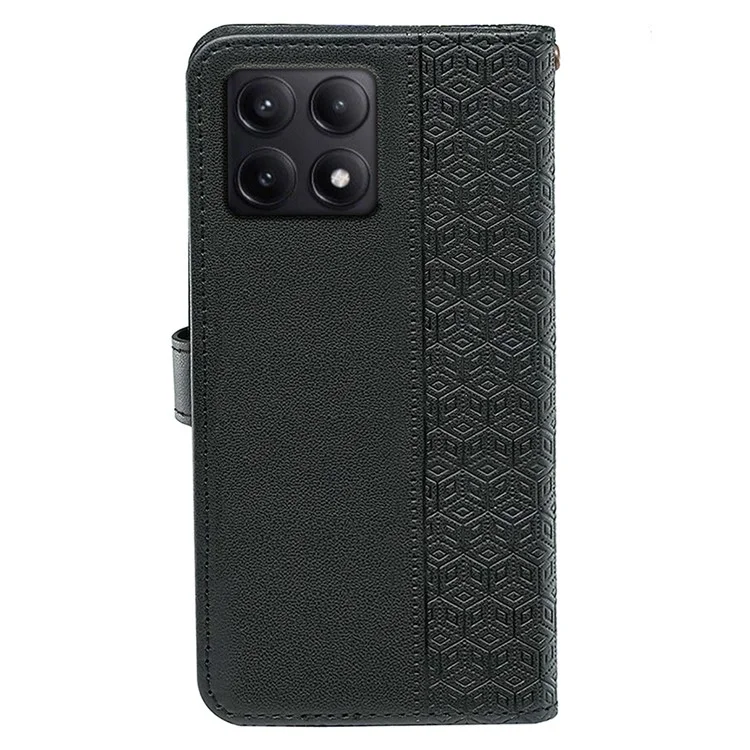 Для Xiaomi Poco F6 Pro 5G / Redmi K70 5G / K70 Pro 5G Чехол Кубический Сетчатый Кожаный Кошелек Телефонный Чехол - Черный