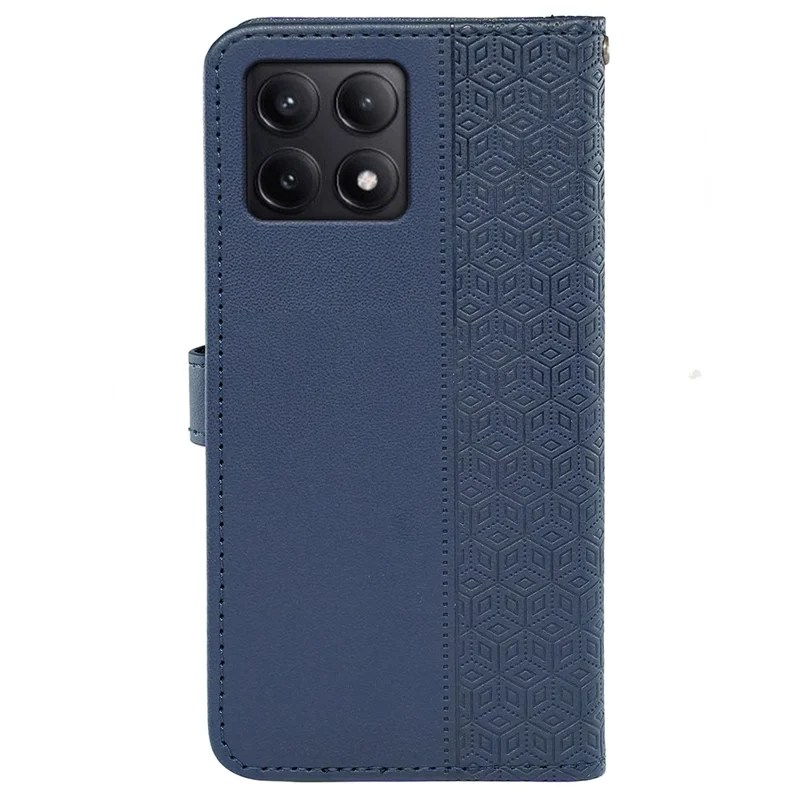 Para Xiaomi Poco F6 Pro 5G / Redmi K70 5G / K70 Pro 5G Caixa Cubic Grid Leather Wallet Phone Cover - Azul