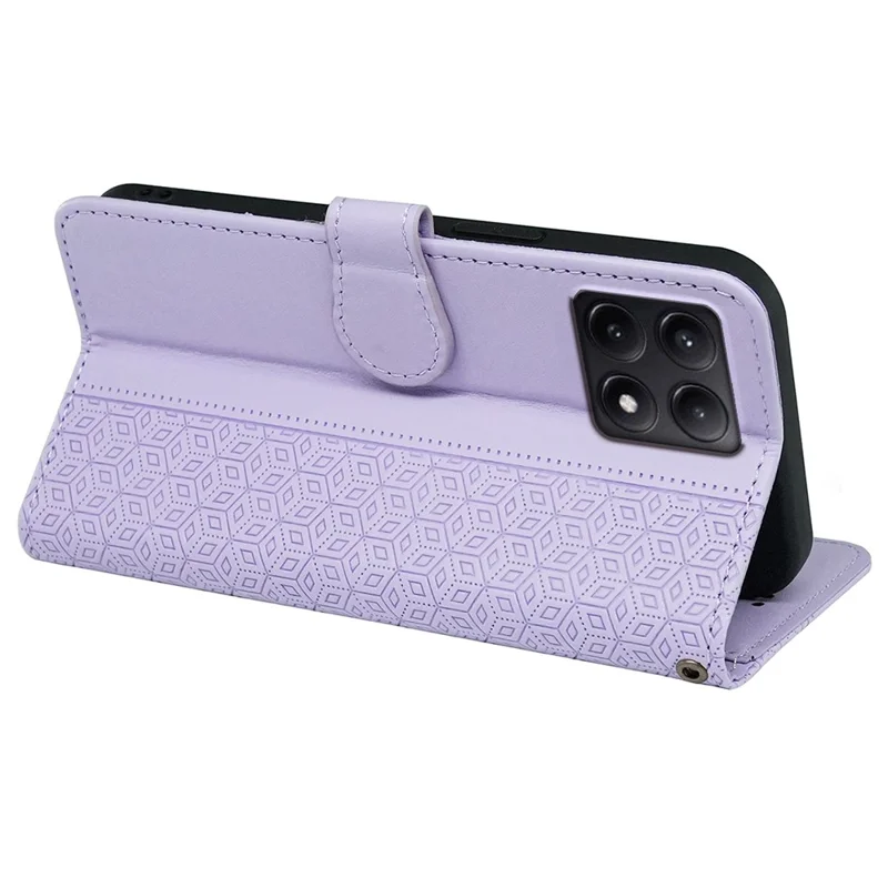 Per Xiaomi Poco F6 Pro 5G / Redmi K70 5G / K70 Pro 5G Custodia Cubic Grid Leather Wallet Phone Cover - Viola