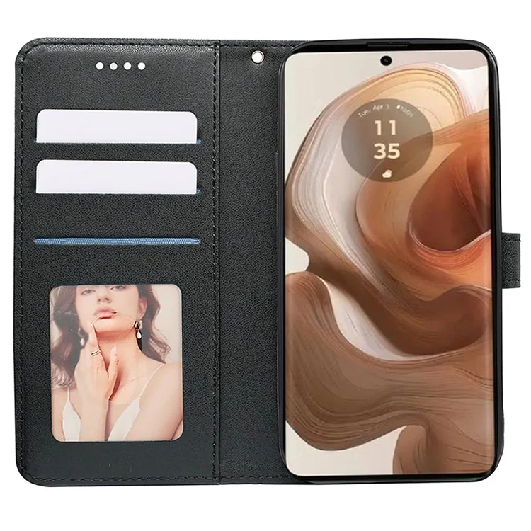 Pour Motorola Edge 50 Ultra 5G / Moto X50 Ultra 5G Étui de téléphone Motif de grille cubique Impression en cuir PU Folio Flip Cover - Noir