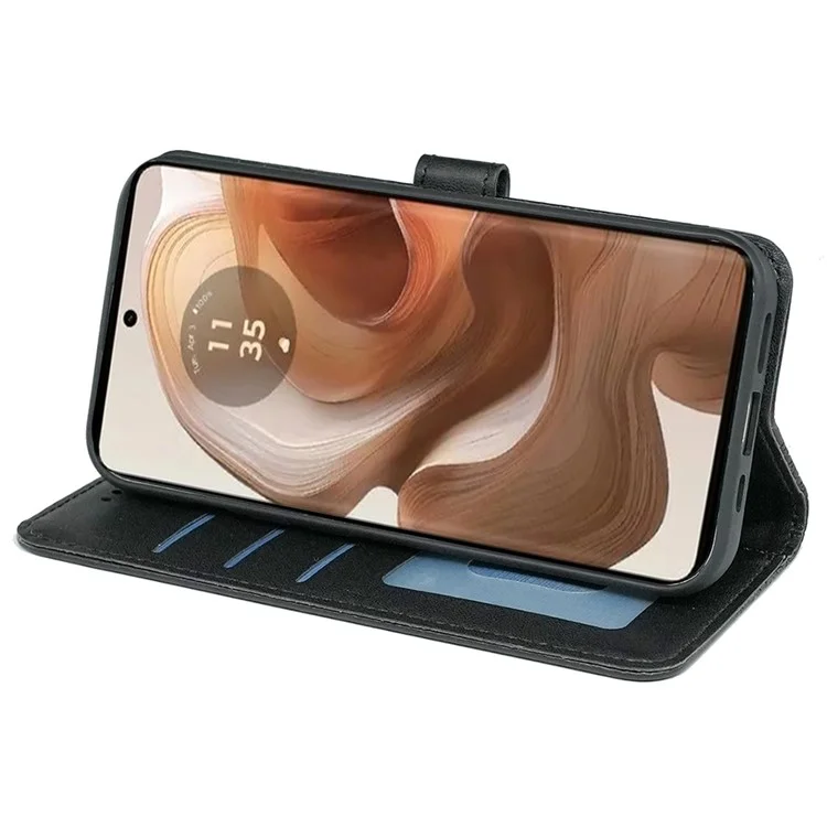 Pour Motorola Edge 50 Ultra 5G / Moto X50 Ultra 5G Étui de téléphone Motif de grille cubique Impression en cuir PU Folio Flip Cover - Noir