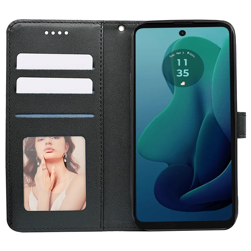 For Motorola Moto G 5G (2024) Case PU Leather Cellphone Protective Cover Cubic Grid Pattern - Black