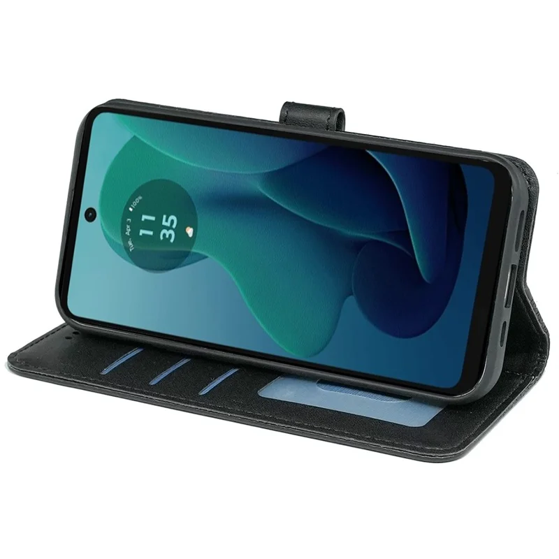 For Motorola Moto G 5G (2024) Case PU Leather Cellphone Protective Cover Cubic Grid Pattern - Black