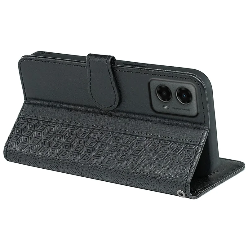 For Motorola Moto G 5G (2024) Case PU Leather Cellphone Protective Cover Cubic Grid Pattern - Black