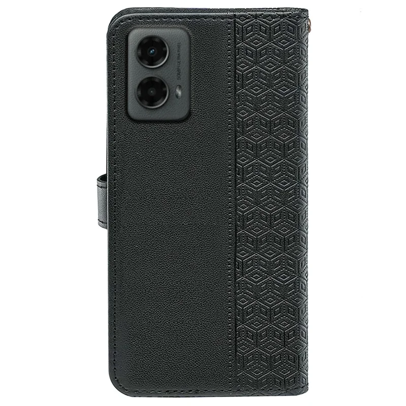For Motorola Moto G 5G (2024) Case PU Leather Cellphone Protective Cover Cubic Grid Pattern - Black