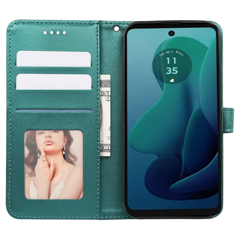 For Motorola Moto G 5G (2024) Case PU Leather Cellphone Protective Cover Cubic Grid Pattern - Green