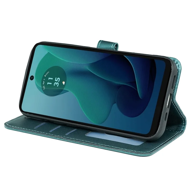 For Motorola Moto G 5G (2024) Case PU Leather Cellphone Protective Cover Cubic Grid Pattern - Green