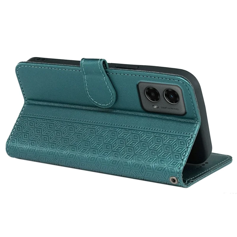 For Motorola Moto G 5G (2024) Case PU Leather Cellphone Protective Cover Cubic Grid Pattern - Green