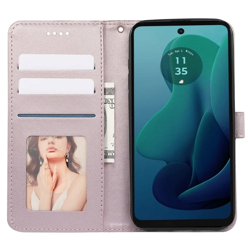 For Motorola Moto G 5G (2024) Case PU Leather Cellphone Protective Cover Cubic Grid Pattern - Rose Gold