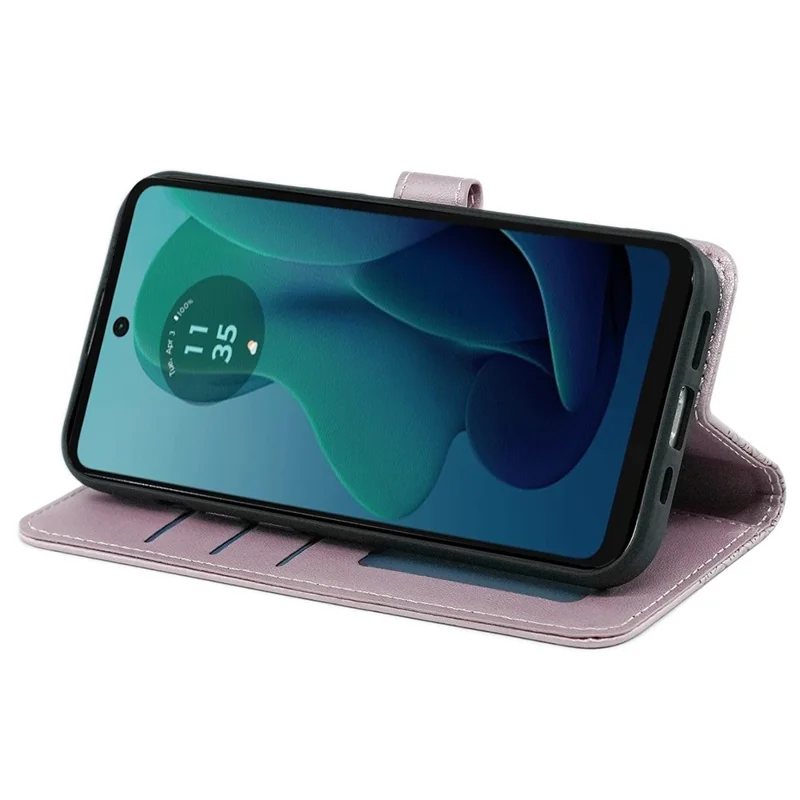 For Motorola Moto G 5G (2024) Case PU Leather Cellphone Protective Cover Cubic Grid Pattern - Rose Gold