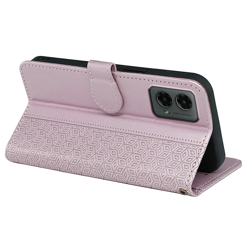 For Motorola Moto G 5G (2024) Case PU Leather Cellphone Protective Cover Cubic Grid Pattern - Rose Gold