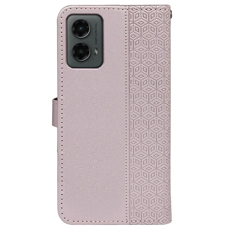 For Motorola Moto G 5G (2024) Case PU Leather Cellphone Protective Cover Cubic Grid Pattern - Rose Gold