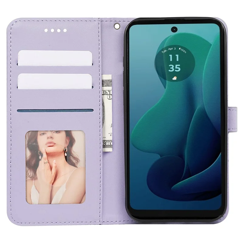 For Motorola Moto G 5G (2024) Case PU Leather Cellphone Protective Cover Cubic Grid Pattern - Purple