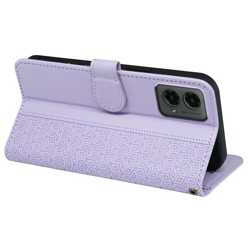 For Motorola Moto G 5G (2024) Case PU Leather Cellphone Protective Cover Cubic Grid Pattern - Purple