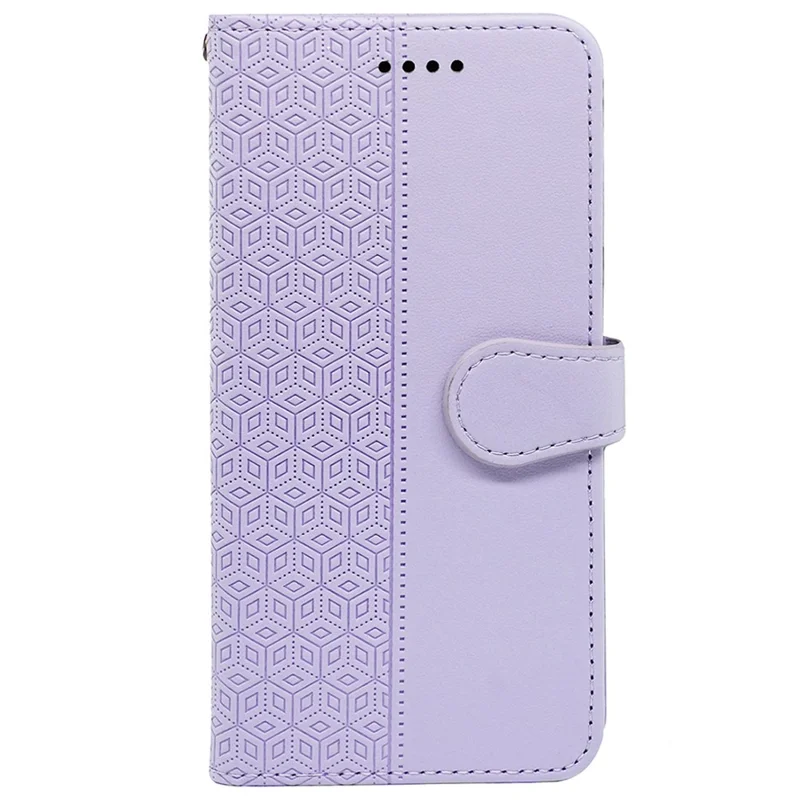 For Motorola Moto G 5G (2024) Case PU Leather Cellphone Protective Cover Cubic Grid Pattern - Purple