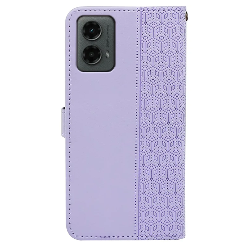 For Motorola Moto G 5G (2024) Case PU Leather Cellphone Protective Cover Cubic Grid Pattern - Purple