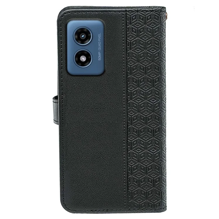 For Motorola Moto G Play (2024) 4G Case Leather Protective Phone Cover Cubic Grid Imprint - Black