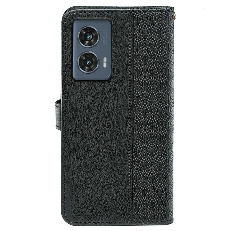 Para Motorola Edge 50 Fusion 5G Case PU Leather Cubic Grid Phone Cover - Preto