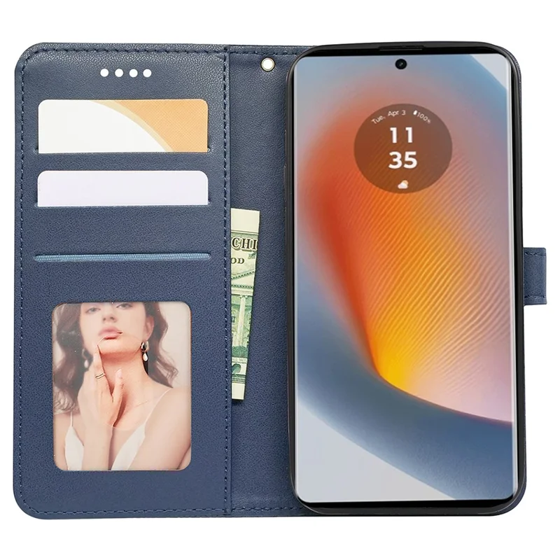 For Motorola Edge 50 Fusion 5G Case PU Leather Cubic Grid Phone Cover - Blue