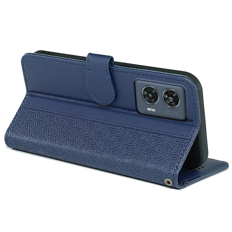 For Motorola Edge 50 Fusion 5G Case PU Leather Cubic Grid Phone Cover - Blue