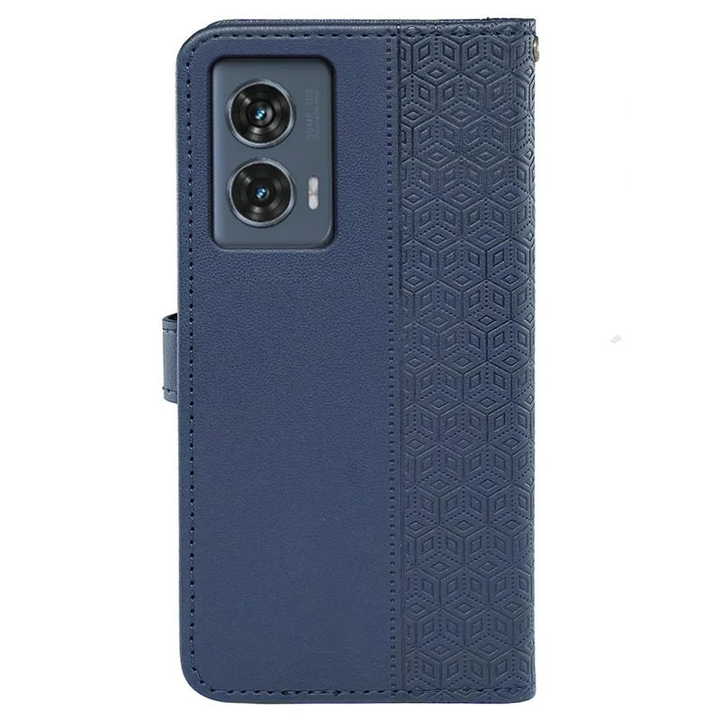 For Motorola Edge 50 Fusion 5G Case PU Leather Cubic Grid Phone Cover - Blue
