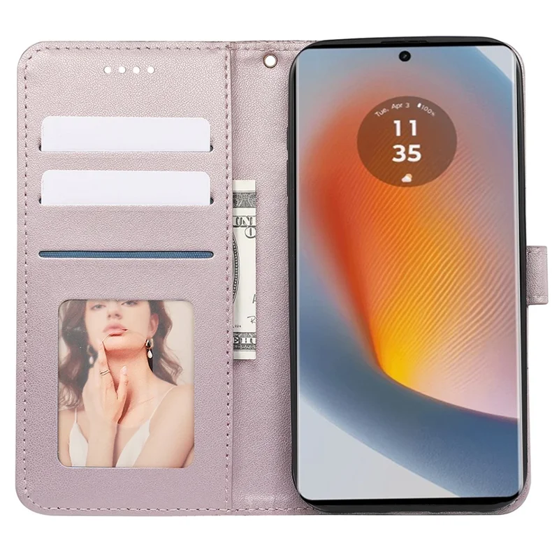 For Motorola Edge 50 Fusion 5G Case PU Leather Cubic Grid Phone Cover - Rose Gold