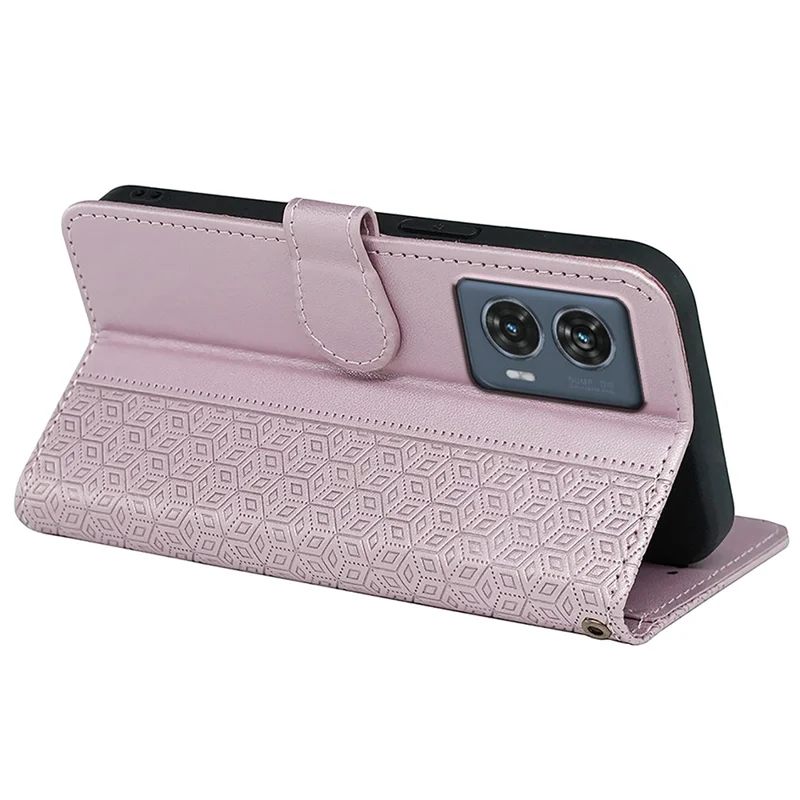 For Motorola Edge 50 Fusion 5G Case PU Leather Cubic Grid Phone Cover - Rose Gold
