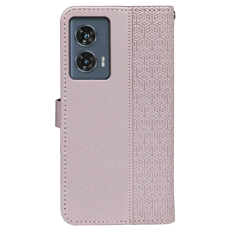 For Motorola Edge 50 Fusion 5G Case PU Leather Cubic Grid Phone Cover - Rose Gold