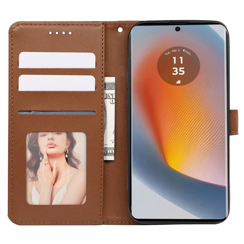 For Motorola Edge 50 Fusion 5G Case PU Leather Cubic Grid Phone Cover - Brown