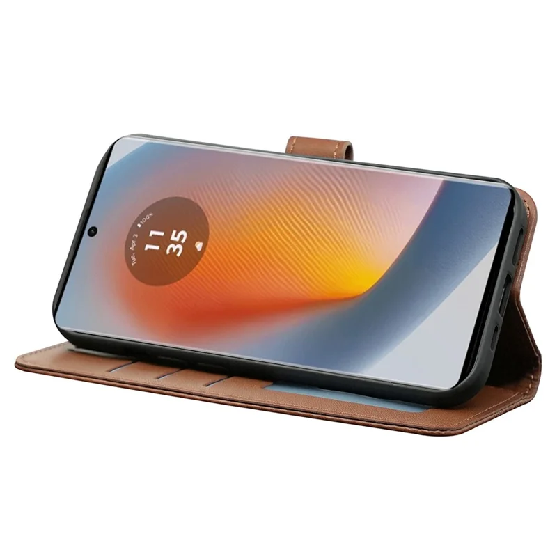 For Motorola Edge 50 Fusion 5G Case PU Leather Cubic Grid Phone Cover - Brown