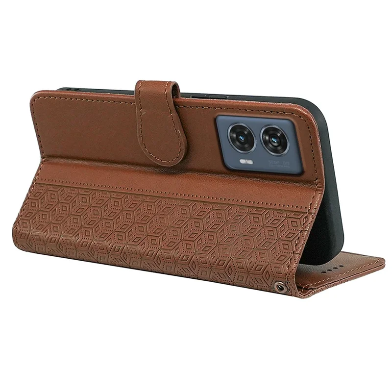 For Motorola Edge 50 Fusion 5G Case PU Leather Cubic Grid Phone Cover - Brown