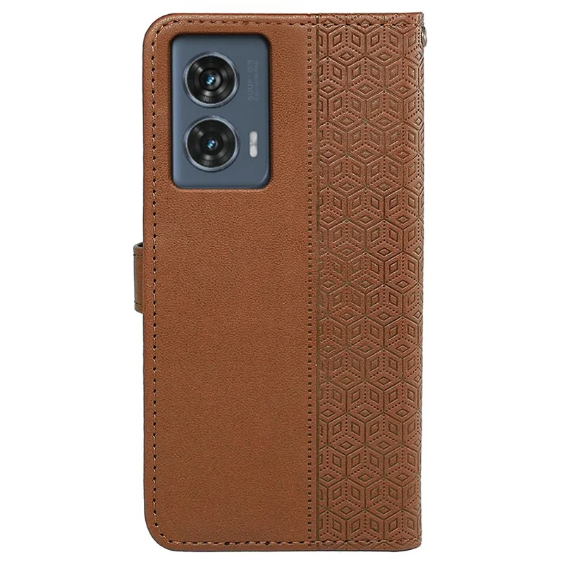 For Motorola Edge 50 Fusion 5G Case PU Leather Cubic Grid Phone Cover - Brown