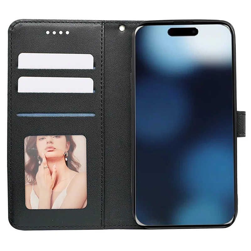 Custodia per iPhone 16 Pro, custodia flip in pelle con motivo a griglia cubico - Nero