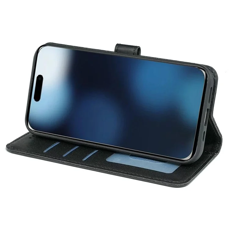 Custodia per iPhone 16 Pro, custodia flip in pelle con motivo a griglia cubico - Nero