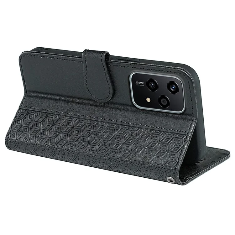 For Honor 200 Lite Case Cubic Grid Pattern Card Slots Wallet Leather Phone Cover - Noir
