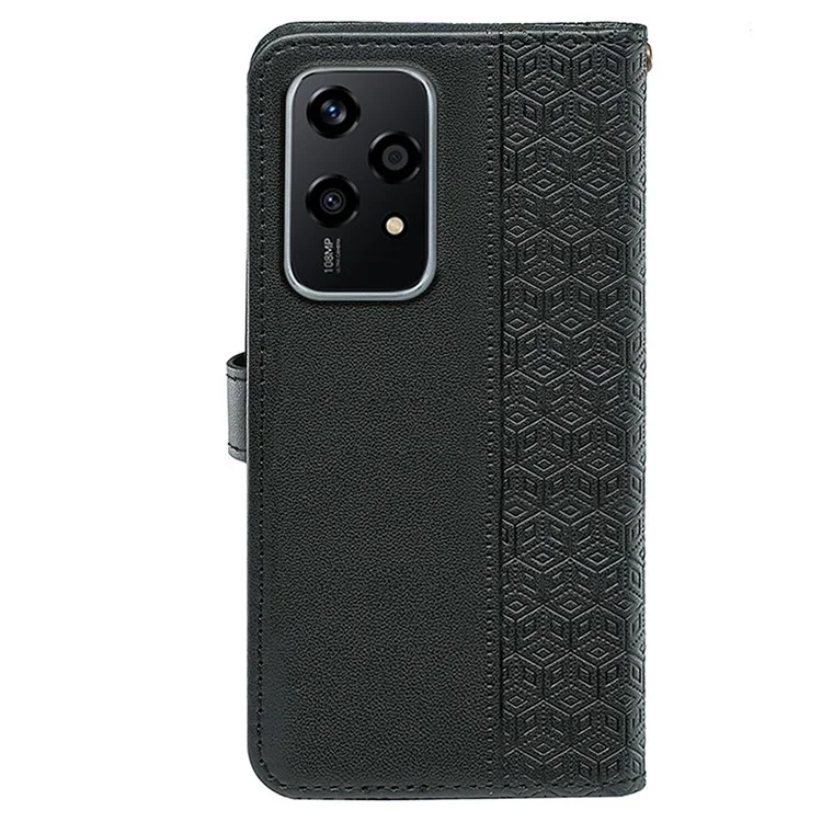 For Honor 200 Lite Case Cubic Grid Pattern Card Slots Wallet Leather Phone Cover - Noir