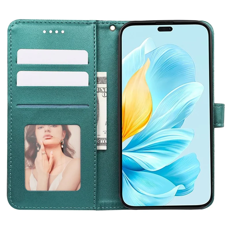 For Honor 200 Lite Case Cubic Grid Pattern Card Slots Wallet Leather Phone Cover - Green