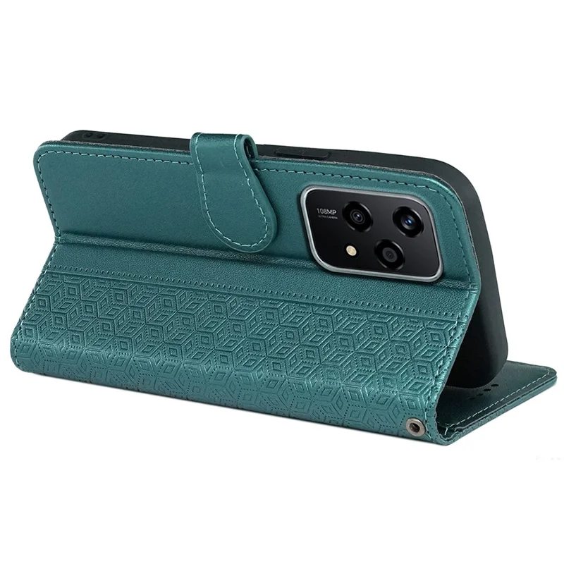 For Honor 200 Lite Case Cubic Grid Pattern Card Slots Wallet Leather Phone Cover - Green