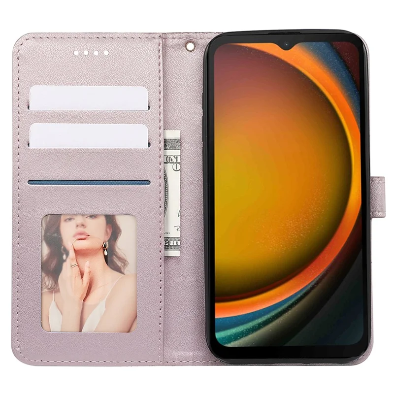 For Samsung Galaxy Xcover7 Case Wallet Leather Flip Phone Cover Cubic Grid Imprinted - Rose Gold