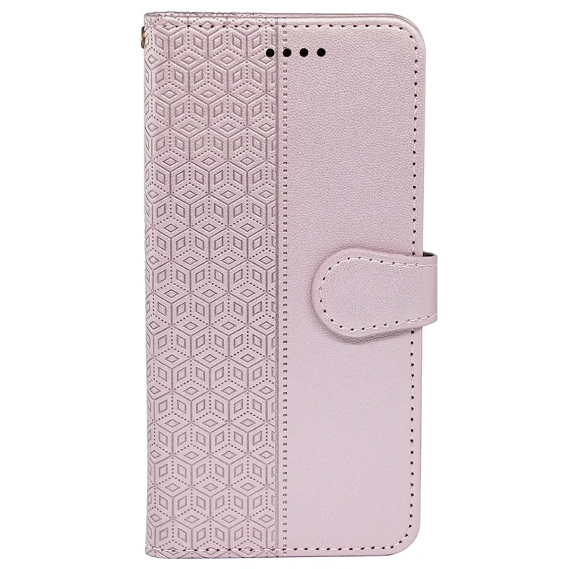 For Samsung Galaxy Xcover7 Case Wallet Leather Flip Phone Cover Cubic Grid Imprinted - Rose Gold
