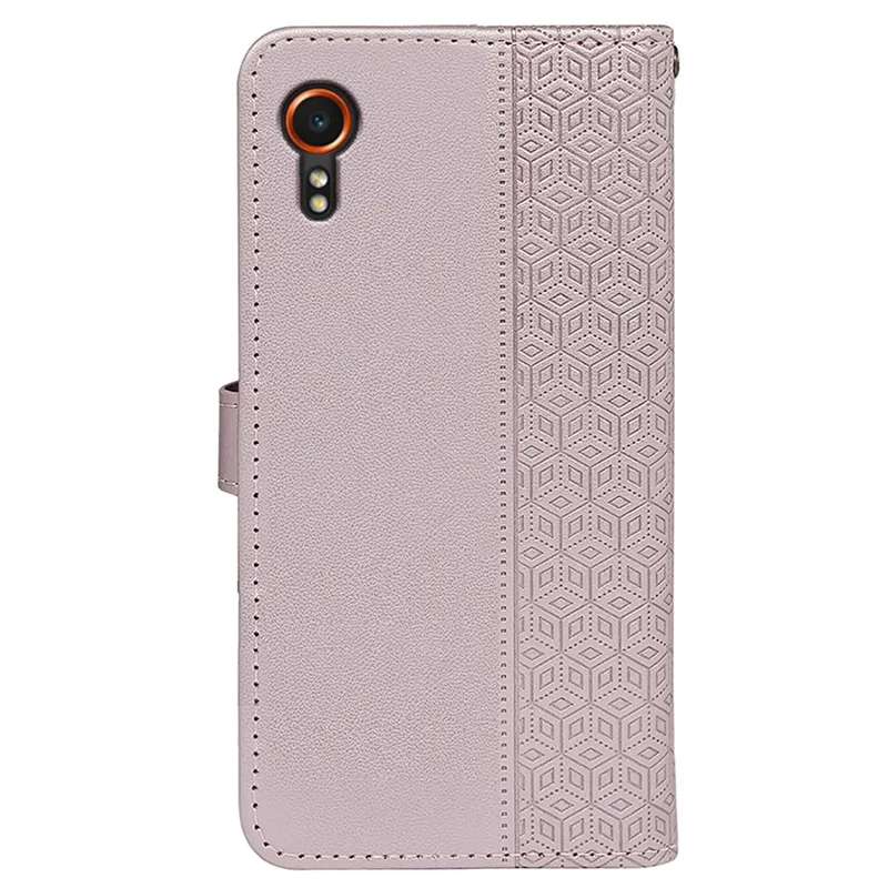 For Samsung Galaxy Xcover7 Case Wallet Leather Flip Phone Cover Cubic Grid Imprinted - Rose Gold