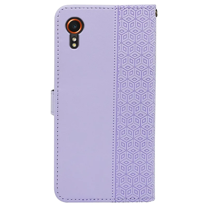 For Samsung Galaxy Xcover7 Case Wallet Leather Flip Phone Cover Cubic Grid Imprinted - Purple