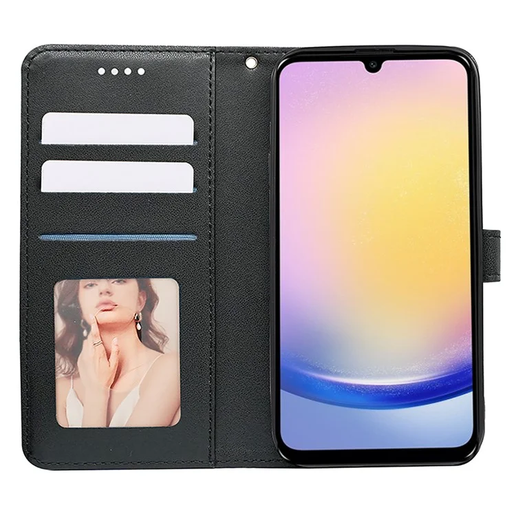 For Samsung Galaxy A25 5G (Global) (161.0 X 76.5 X 8.3mm) Case Leather Flip Phone Cover Cubic Grid Imprinted - Black