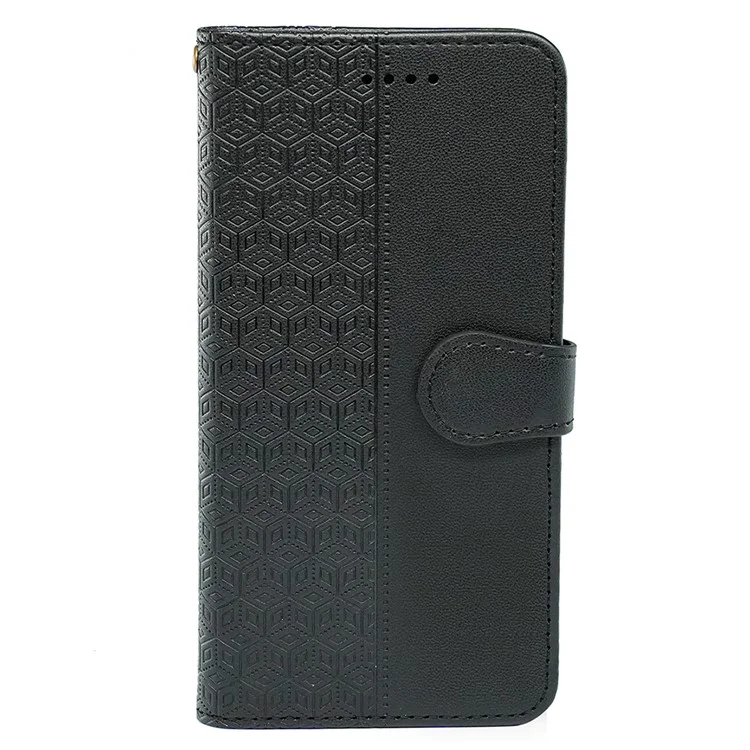 For Samsung Galaxy A25 5G (Global) (161.0 X 76.5 X 8.3mm) Case Leather Flip Phone Cover Cubic Grid Imprinted - Black