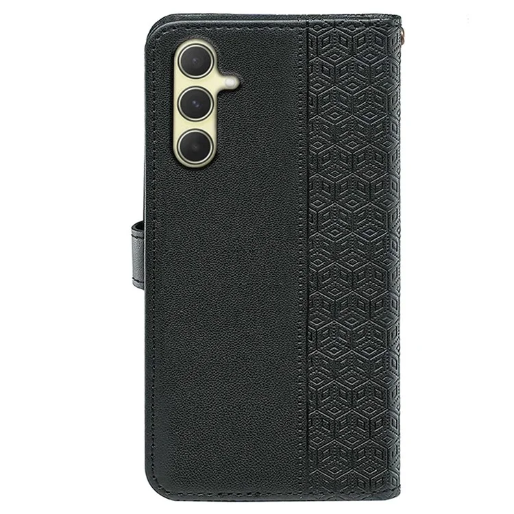 For Samsung Galaxy A25 5G (Global) (161.0 X 76.5 X 8.3mm) Case Leather Flip Phone Cover Cubic Grid Imprinted - Black