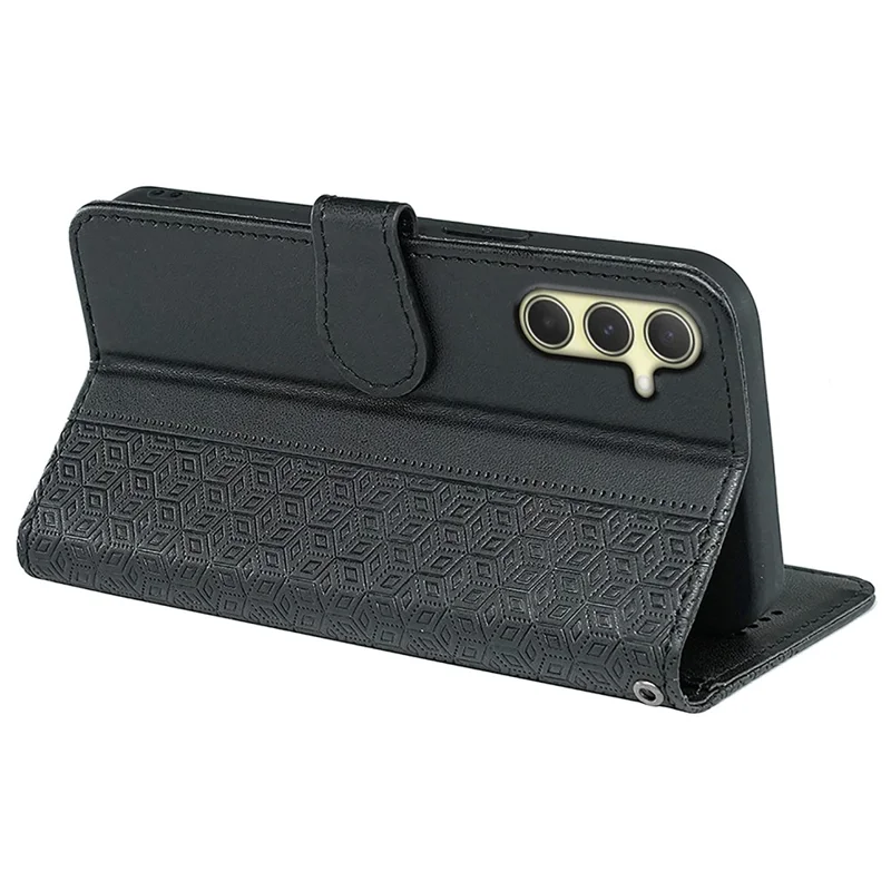 For Samsung Galaxy A55 5G Case Cubic Grid Imprint PU Leather Wallet Phone Cover - Black