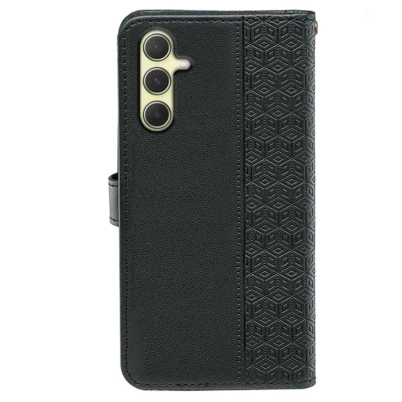 For Samsung Galaxy A55 5G Case Cubic Grid Imprint PU Leather Wallet Phone Cover - Black