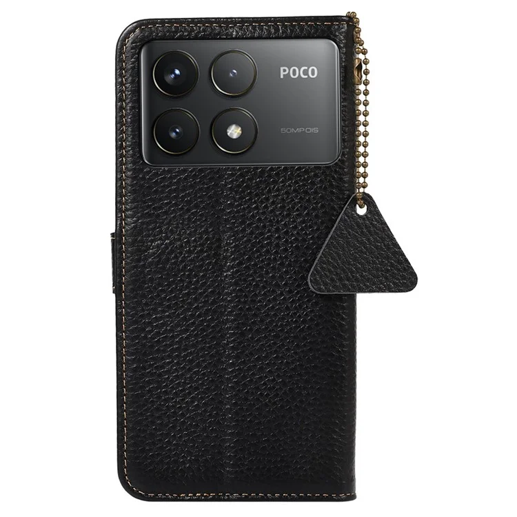 Para Xiaomi Poco F6 Pro 5G / Redmi K70 5G / K70 Pro 5G Case RFID Blocking Genuine Cow Leather Phone Cover - Black