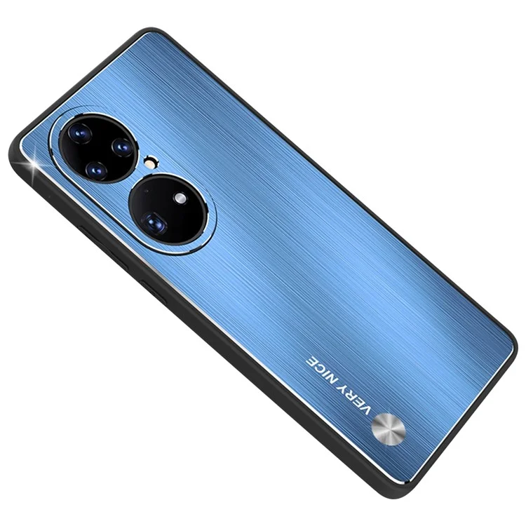 Anti-fall Phone Case For Huawei P50 Pro 4G, Brushed Aluminium Alloy Back + TPU Frame Scratch-resistant Protective Cover - Blue